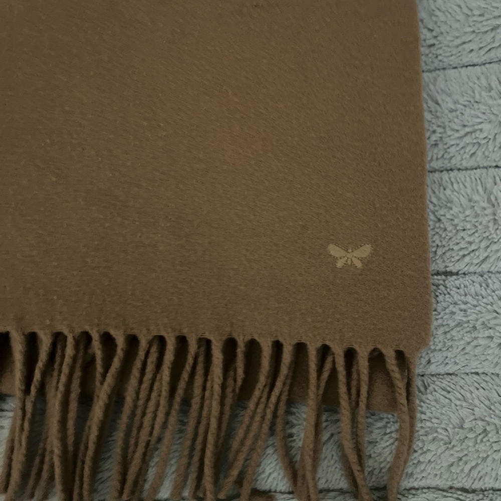 Weekend Max Mara Butterfly Embroidered Fringed Wool Scarf Camel colour